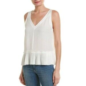 Rebecca Taylor Womens SIZE 10 Silk Penelope Tank Top‎ Blouse Pleated Hem White